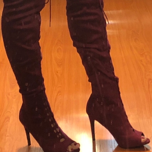 Burgundy over the knee boots - Picture 2 of 4